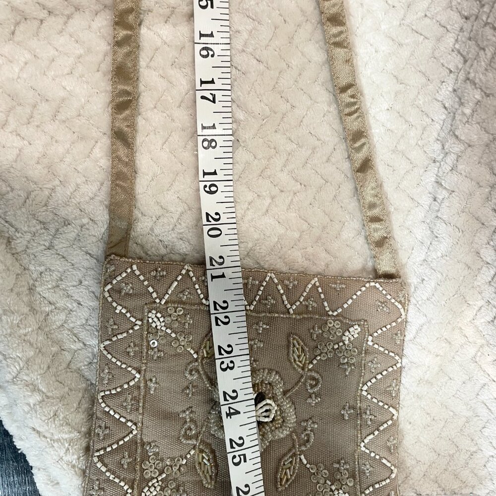 Cottage Core Tan Small‎ Beaded Cloth Bag Boho Chic EuroSummer - Picture 7 of 8